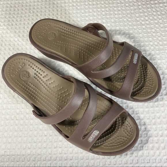 CROCS Patricia Women 2 Toned Croslite 2" Wedge Slide Sandals Women Size 6 #10386